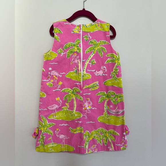 Lilly Pulitzer Vintage White Label Girls Island Flamingo Dress, Pink/Green, 8 - Picture 2 of 8